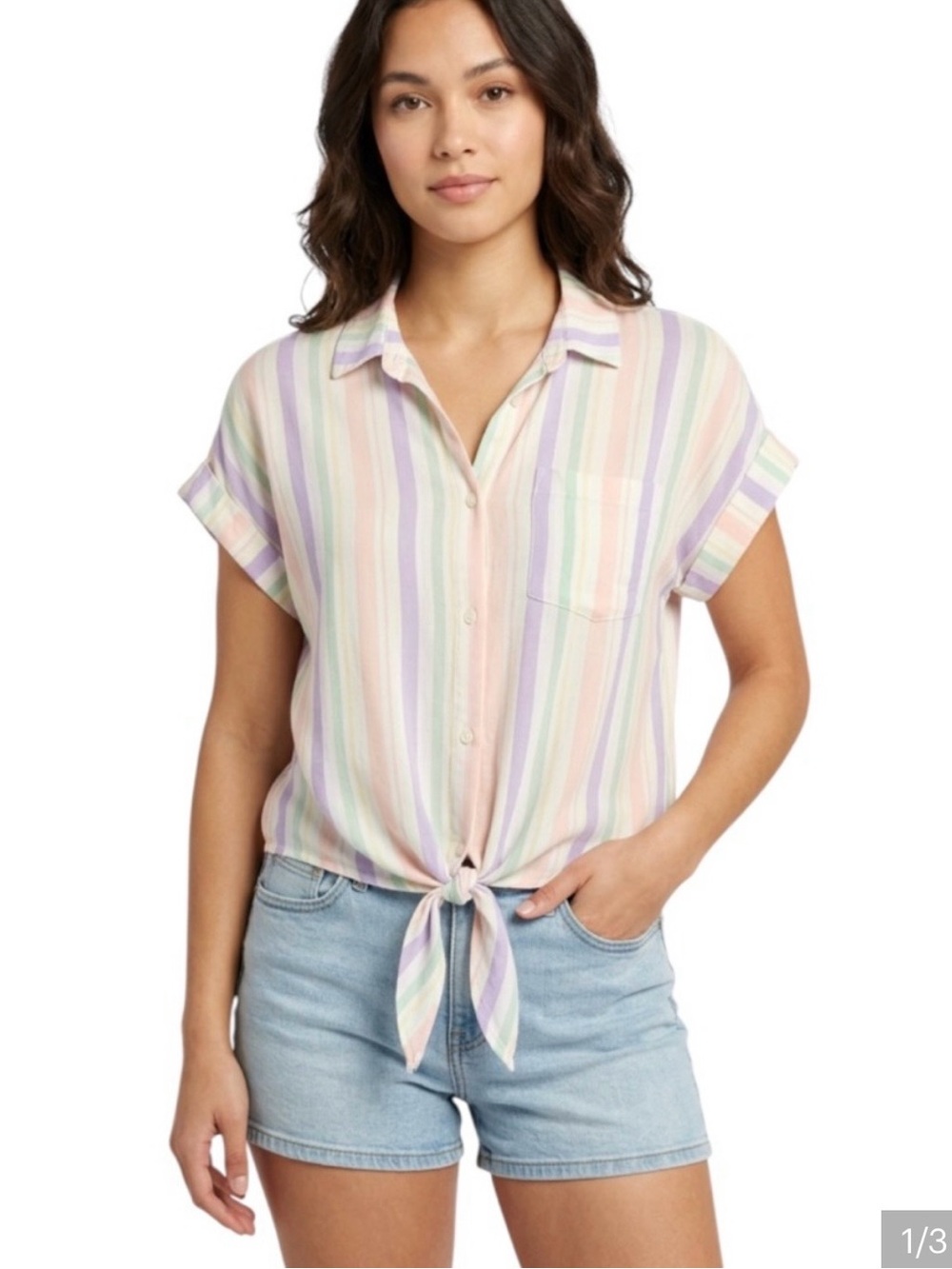 Vintage Jordache Pastel Tie-Front Short Sleeve Shirt - Pastel Multi